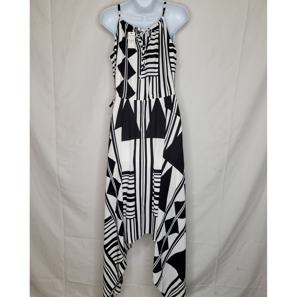 Express Womens Geometric Print Halter Maxi Dress w/ Handkerchief Hem - Picture 2 of 9